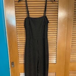 Papaya Clothing Co. Black w/White Pinstripes Spaghetti Strap Jumpsuit Size: XL